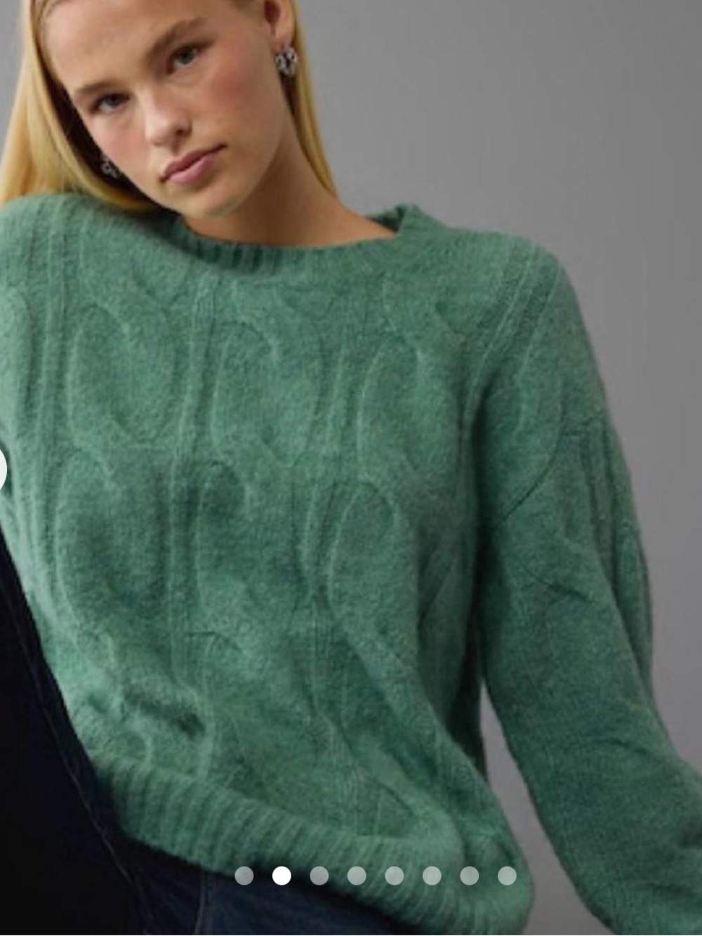 American Eagle Outfitters Dusty Green Cable Crewneck Sweater